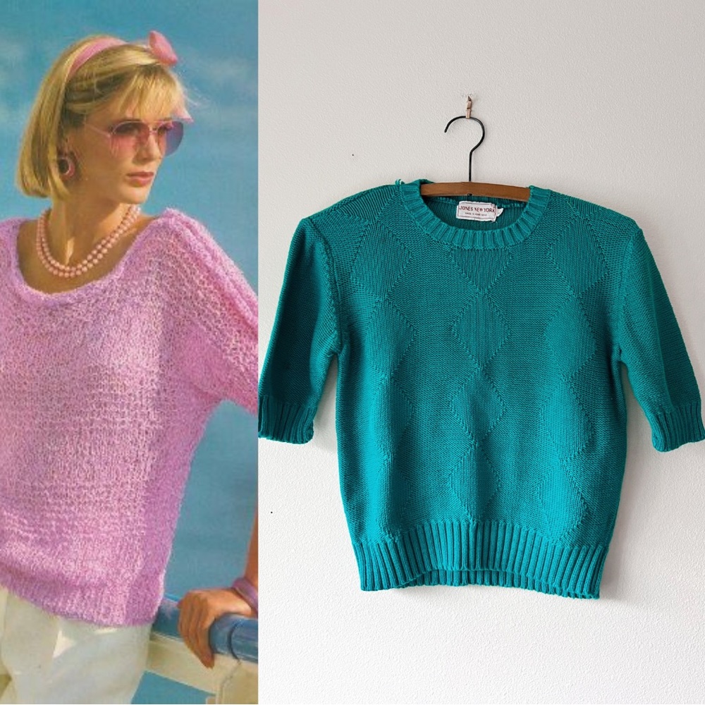 Jones New‎ York vintage 80s teal cropped sweater M